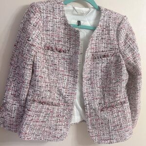 classic tweed jacket in pink white and silver NWT